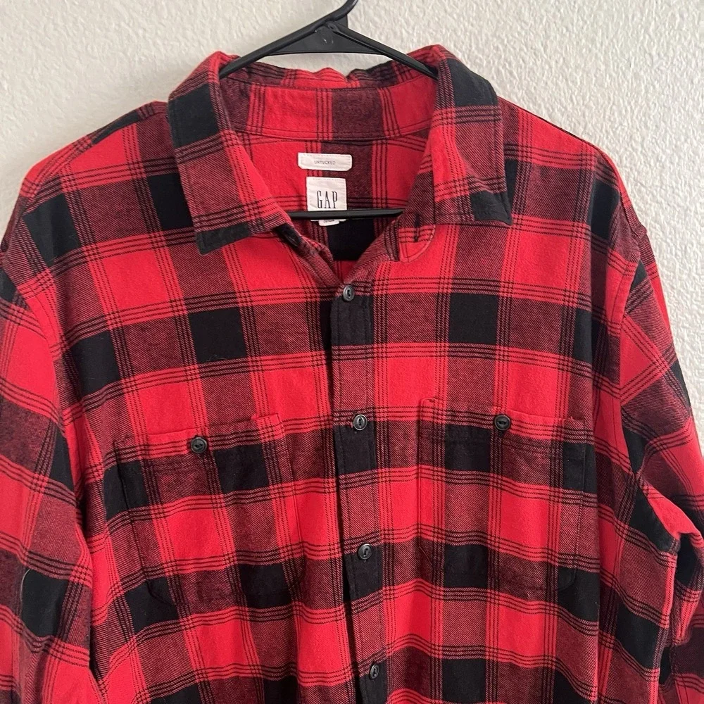 Men's Red Black Buffalo Plaid Flannel Shirt  XL Grunge Workwear Lumberjack Gap